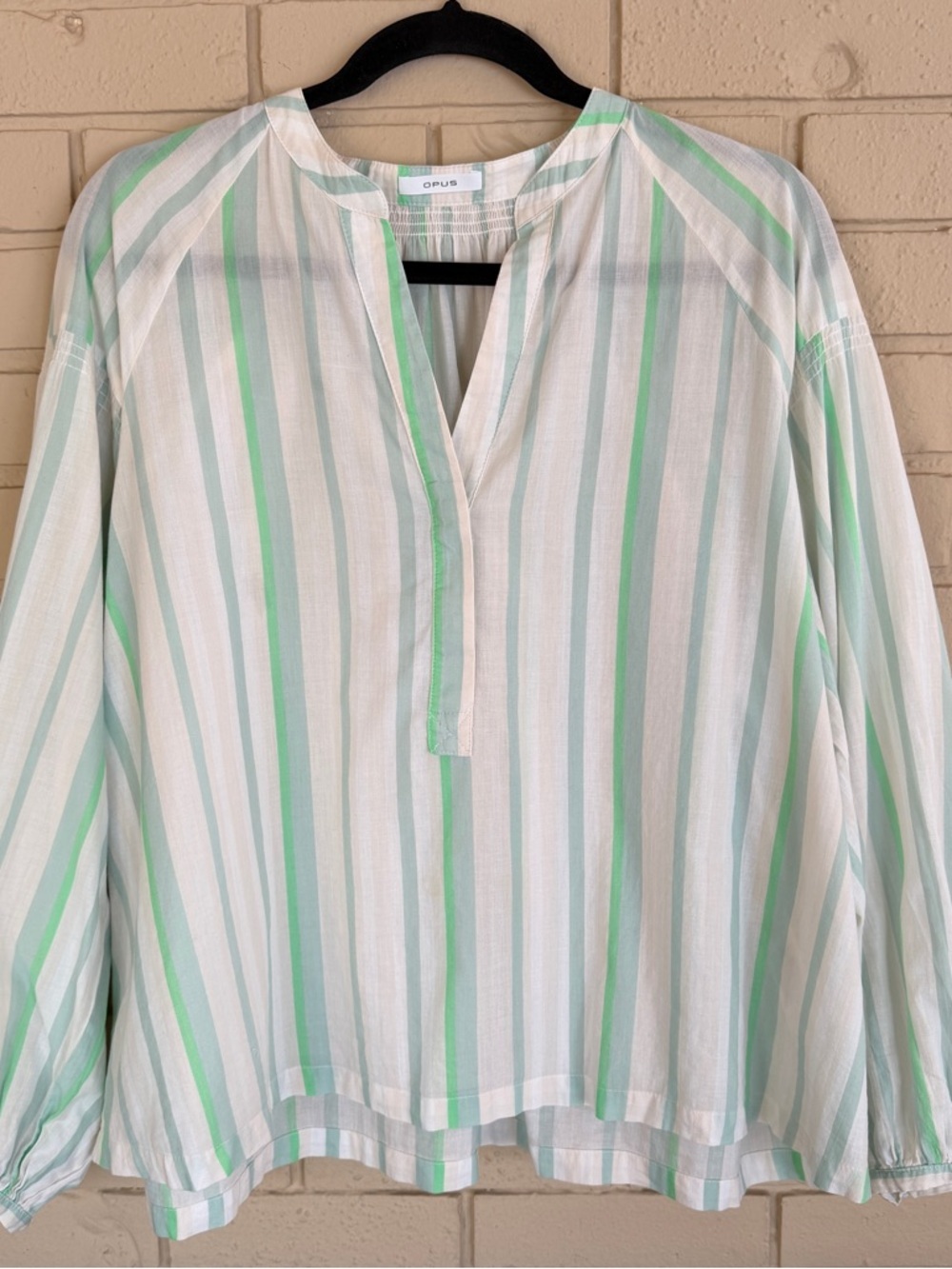 Opus Striped Peasant Boho Popover Blouse 40 US 12 Coastal Top 100% Cotton